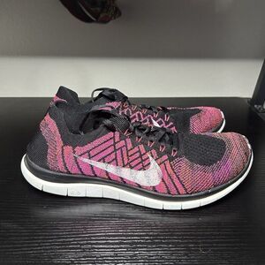 Nike Free 4.0 Flyknit Women's Running Shoes Black Pink Fuchsia 717076 006 Sz 9.5